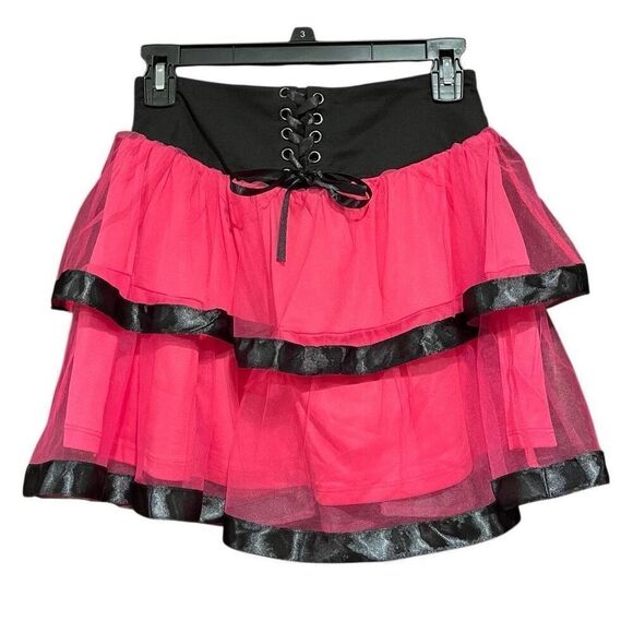Hot Topic Pink Black Lace-Up Tiered Tutu Skirt Women’s Small - Picture 1 of 3